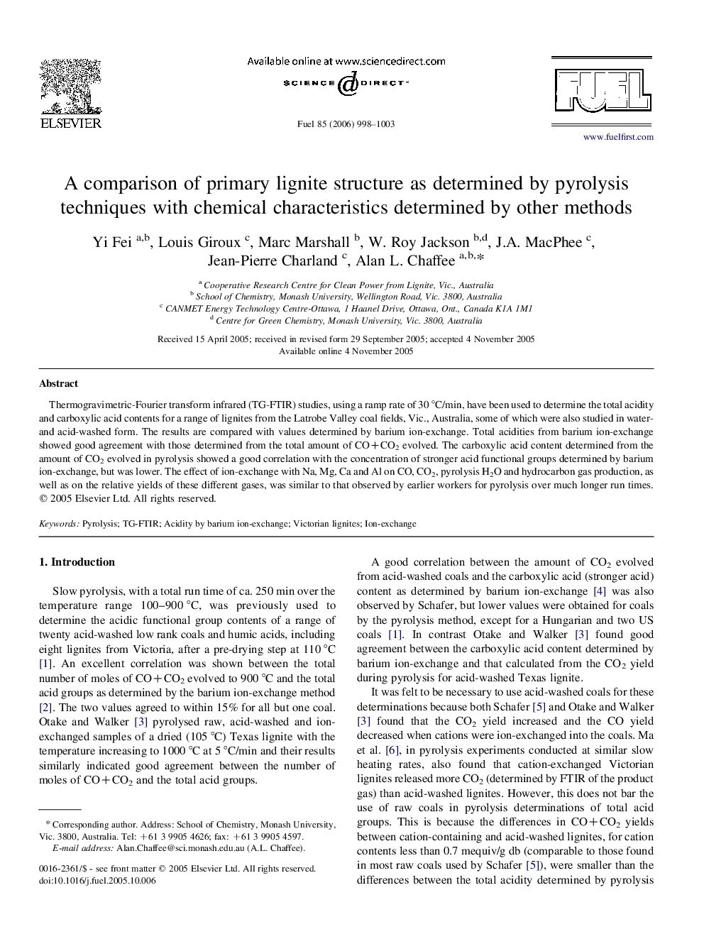 A comparison of primary lignite structure as determined by pyrolysis techniques with chemical characteristics determined by other methods