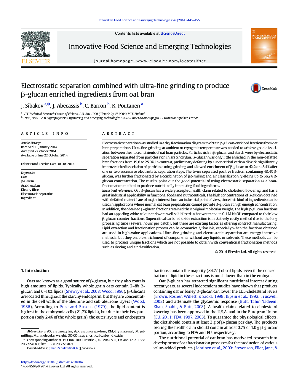 Electrostatic separation combined with ultra-fine grinding to produce β-glucan enriched ingredients from oat bran