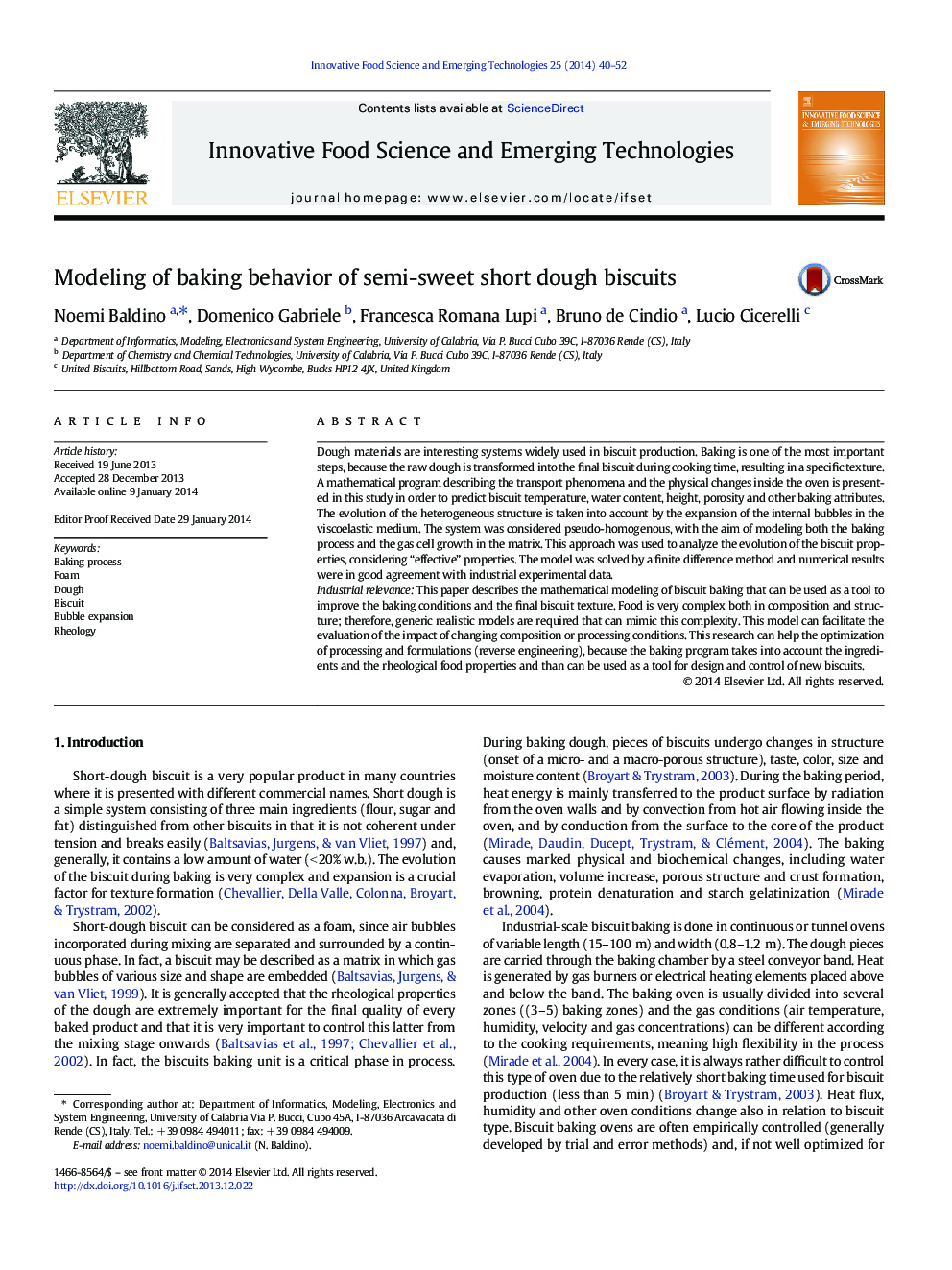 Modeling of baking behavior of semi-sweet short dough biscuits