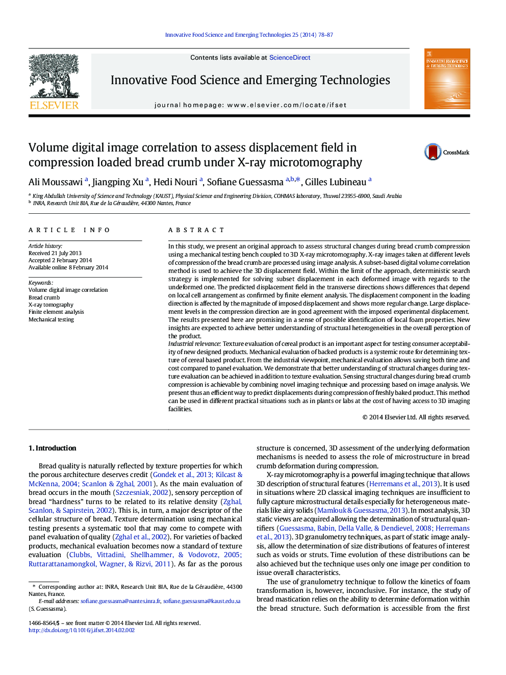 Volume digital image correlation to assess displacement field in compression loaded bread crumb under X-ray microtomography