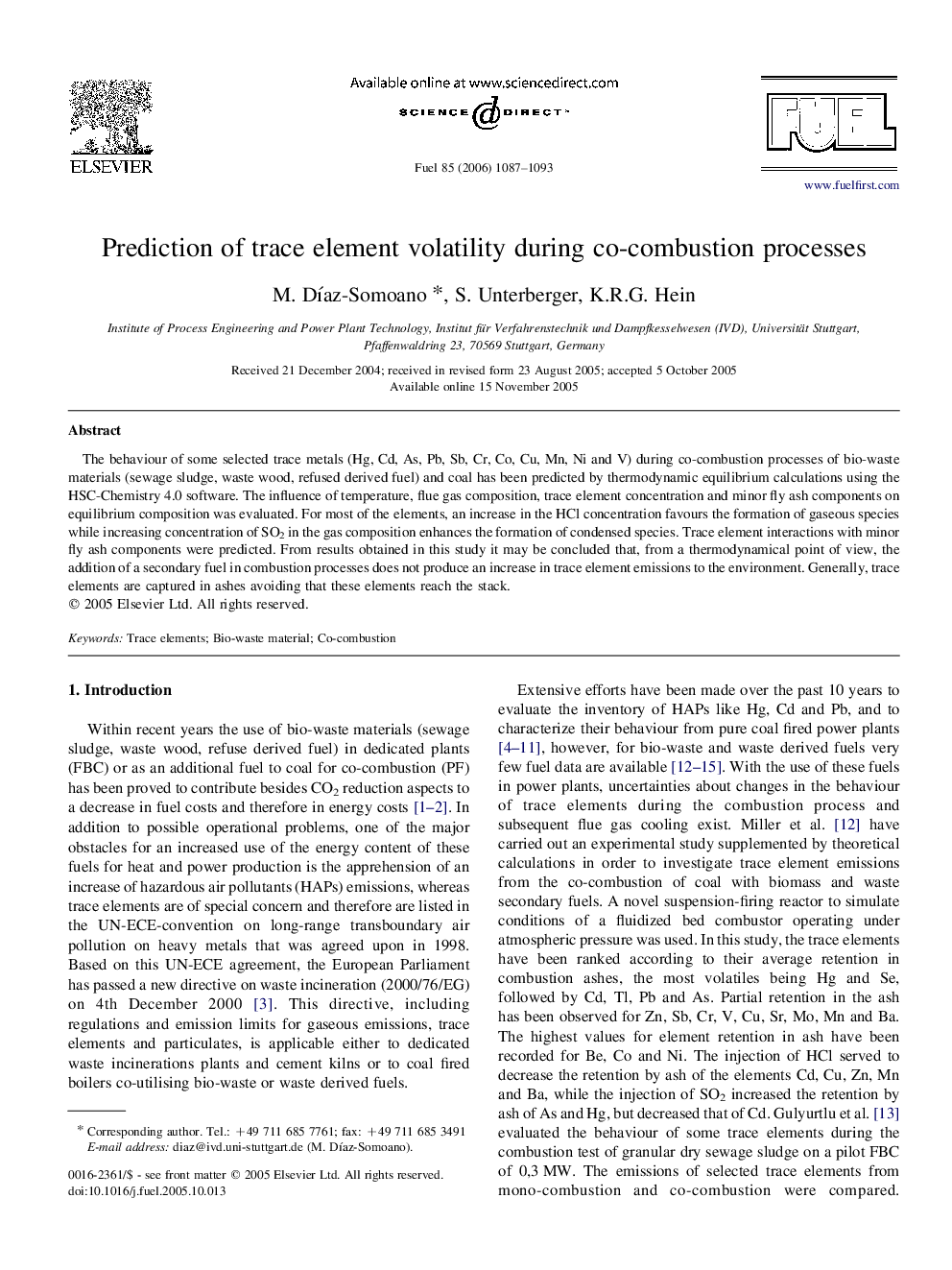 Prediction of trace element volatility during co-combustion processes