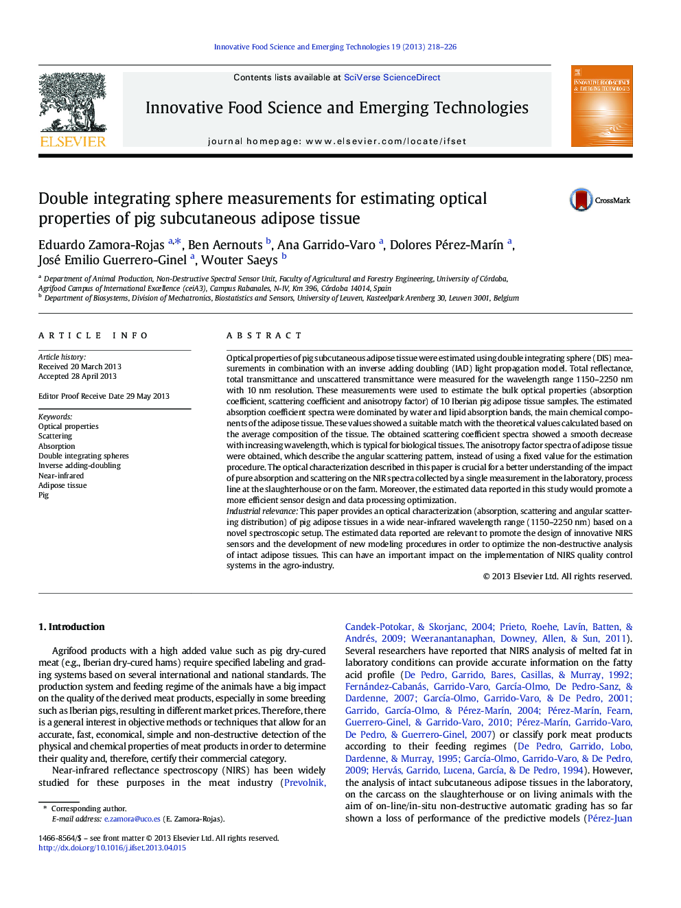 Double integrating sphere measurements for estimating optical properties of pig subcutaneous adipose tissue