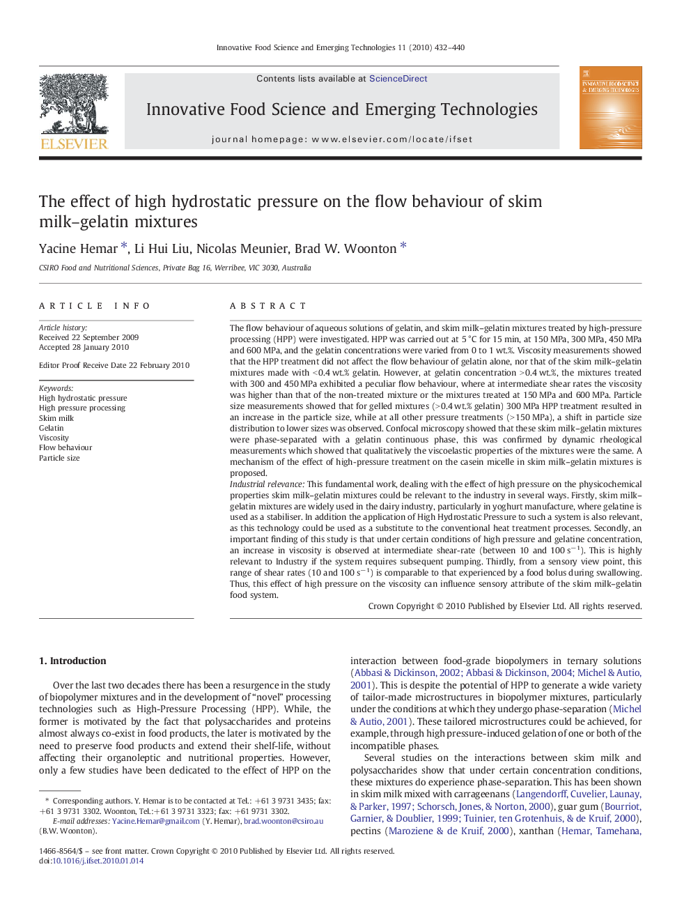 The effect of high hydrostatic pressure on the flow behaviour of skim milk–gelatin mixtures