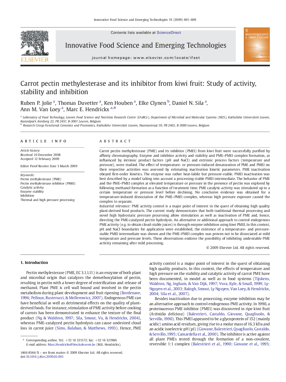 Carrot pectin methylesterase and its inhibitor from kiwi fruit: Study of activity, stability and inhibition