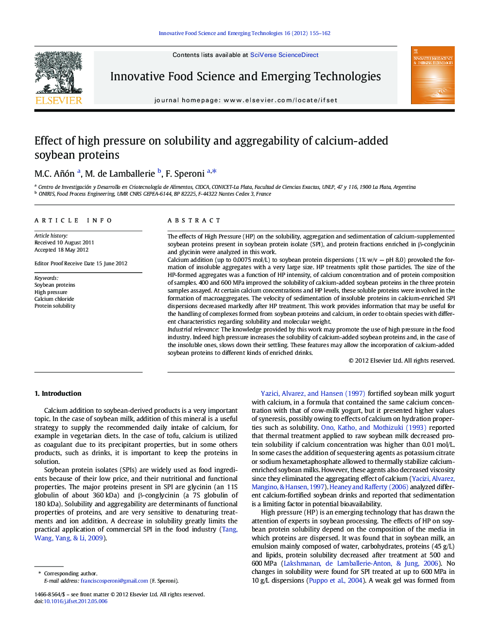 Effect of high pressure on solubility and aggregability of calcium-added soybean proteins