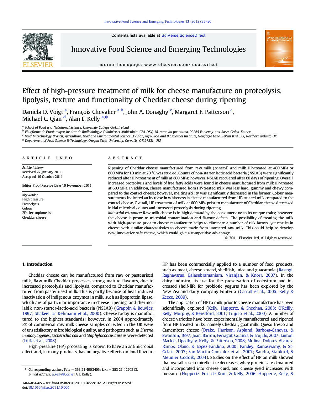 Effect of high-pressure treatment of milk for cheese manufacture on proteolysis, lipolysis, texture and functionality of Cheddar cheese during ripening