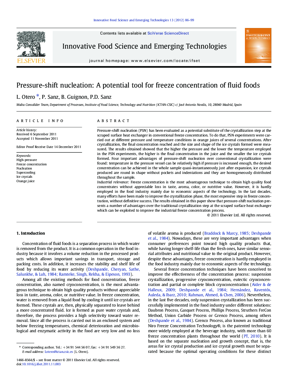 Pressure-shift nucleation: A potential tool for freeze concentration of fluid foods