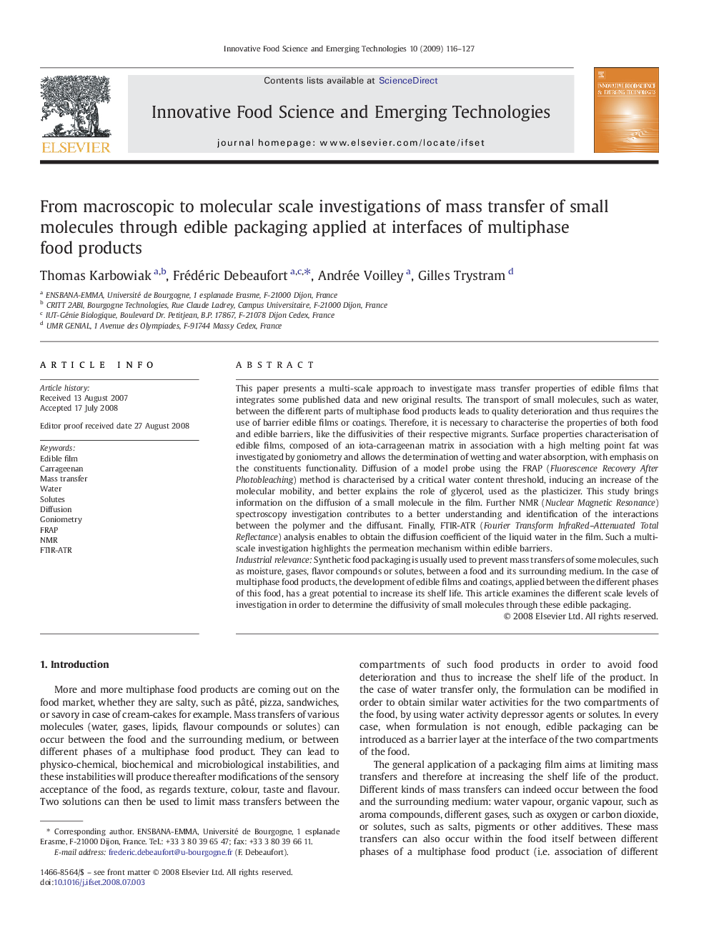 From macroscopic to molecular scale investigations of mass transfer of small molecules through edible packaging applied at interfaces of multiphase food products