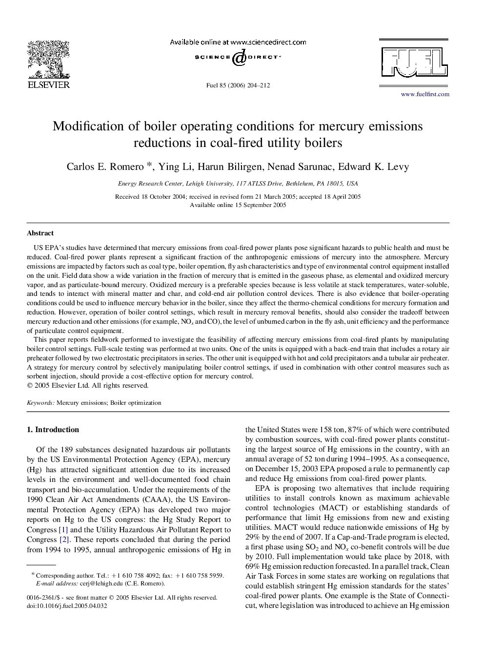 Modification of boiler operating conditions for mercury emissions reductions in coal-fired utility boilers
