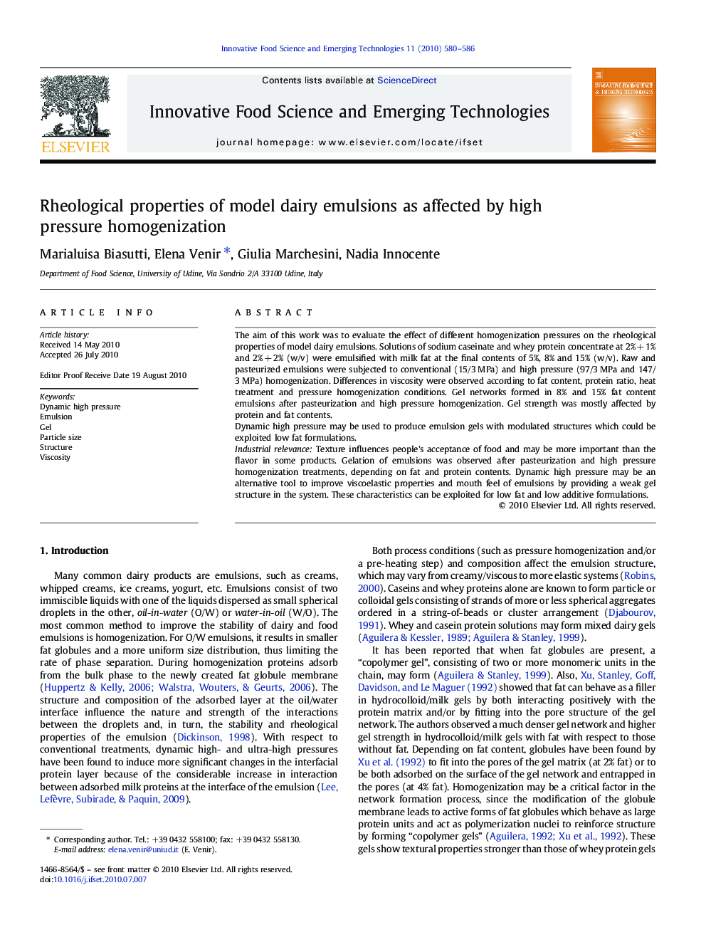 Rheological properties of model dairy emulsions as affected by high pressure homogenization