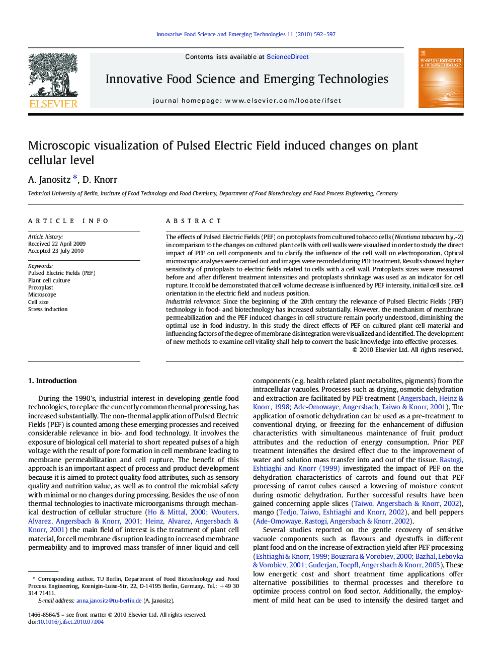 Microscopic visualization of Pulsed Electric Field induced changes on plant cellular level