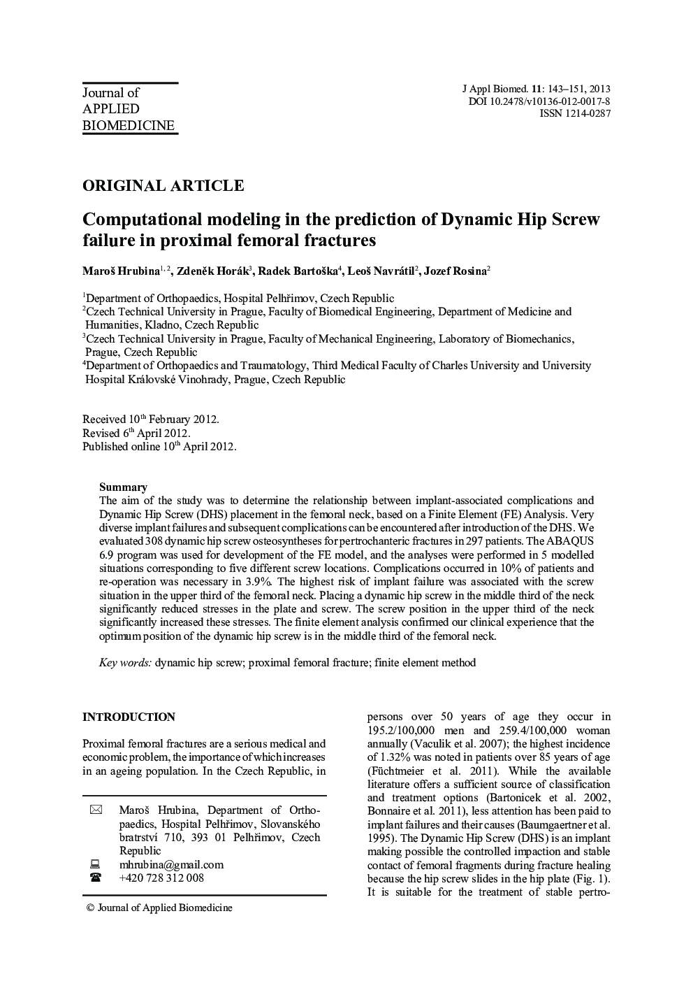 Computational modeling in the prediction of Dynamic Hip Screw failure in proximal femoral fractures 
