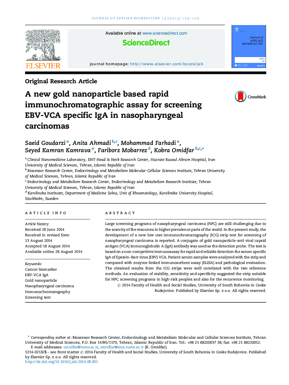 A new gold nanoparticle based rapid immunochromatographic assay for screening EBV-VCA specific IgA in nasopharyngeal carcinomas