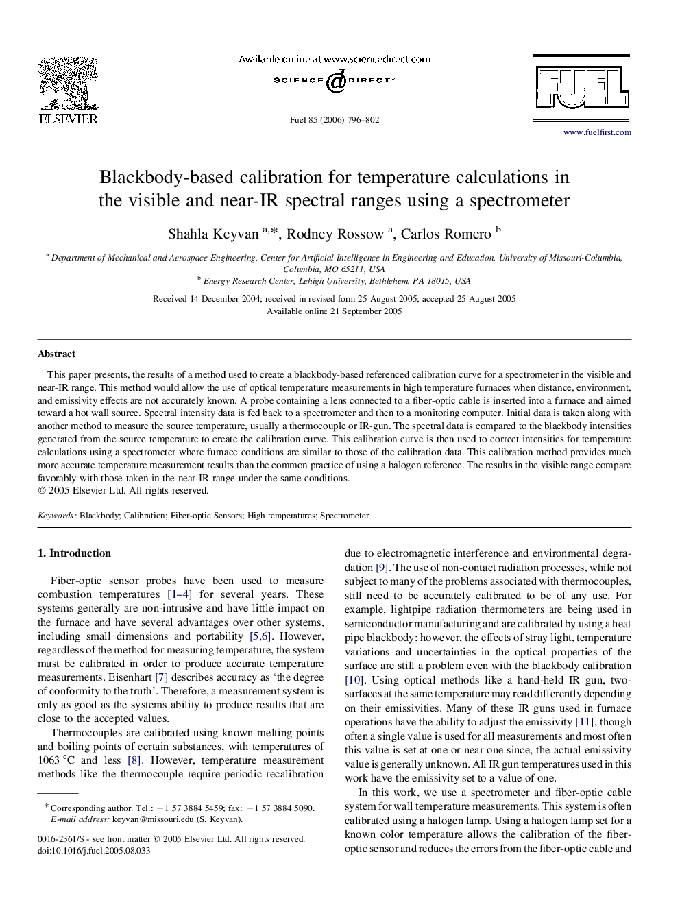 Blackbody-based calibration for temperature calculations in the visible and near-IR spectral ranges using a spectrometer