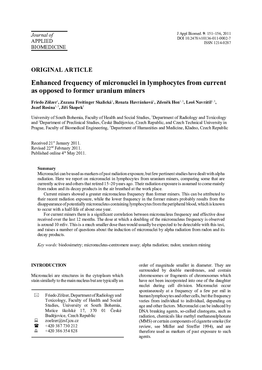 Enhanced frequency of micronuclei in lymphocytes from current as opposed to former uranium miners