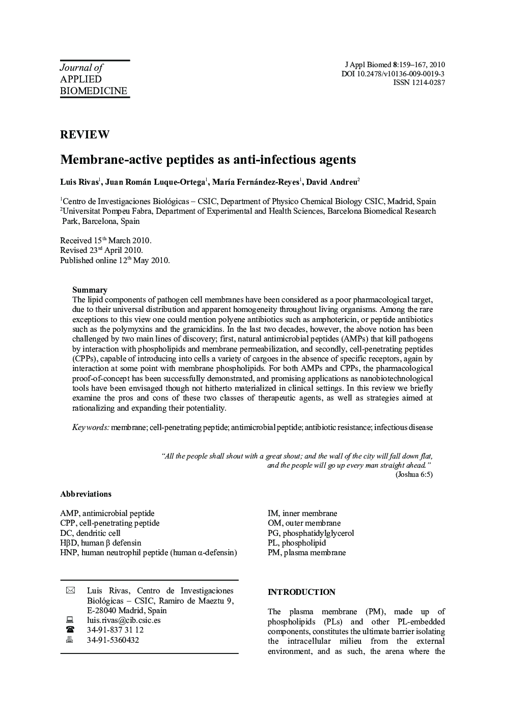 Membrane-active peptides as anti-infectious agents 