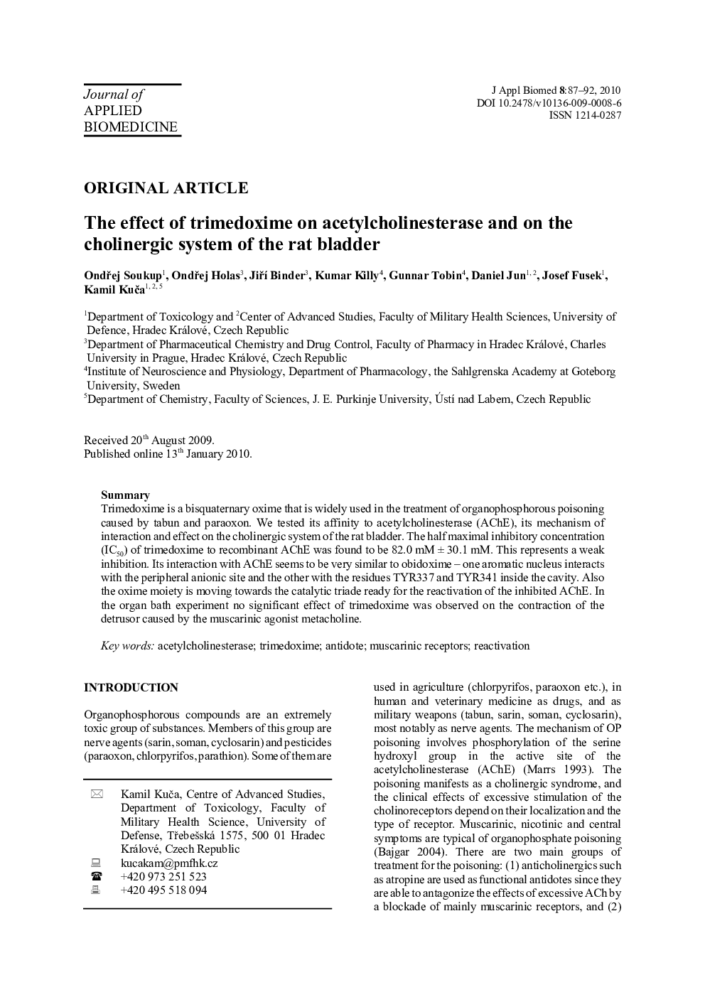 The effect of trimedoxime on acetylcholinesterase and on the cholinergic system of the rat bladder 