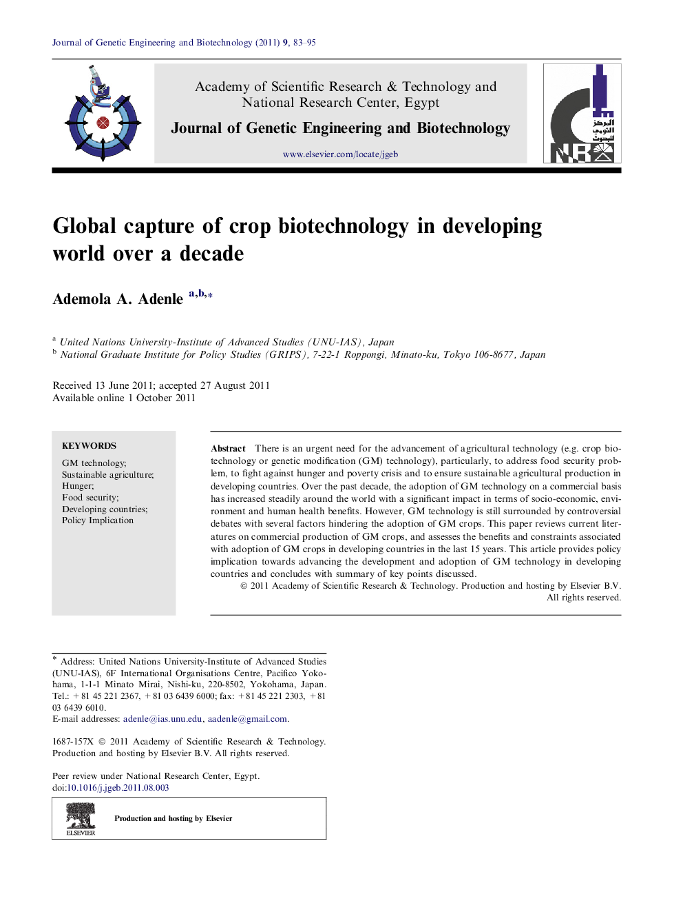 Global capture of crop biotechnology in developing world over a decade