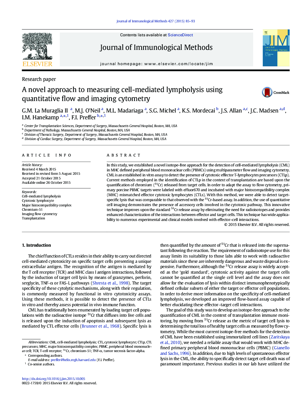 A novel approach to measuring cell-mediated lympholysis using quantitative flow and imaging cytometry