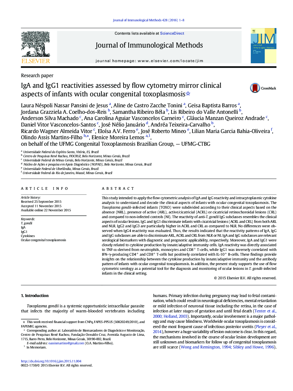 IgA and IgG1 reactivities assessed by flow cytometry mirror clinical aspects of infants with ocular congenital toxoplasmosis 