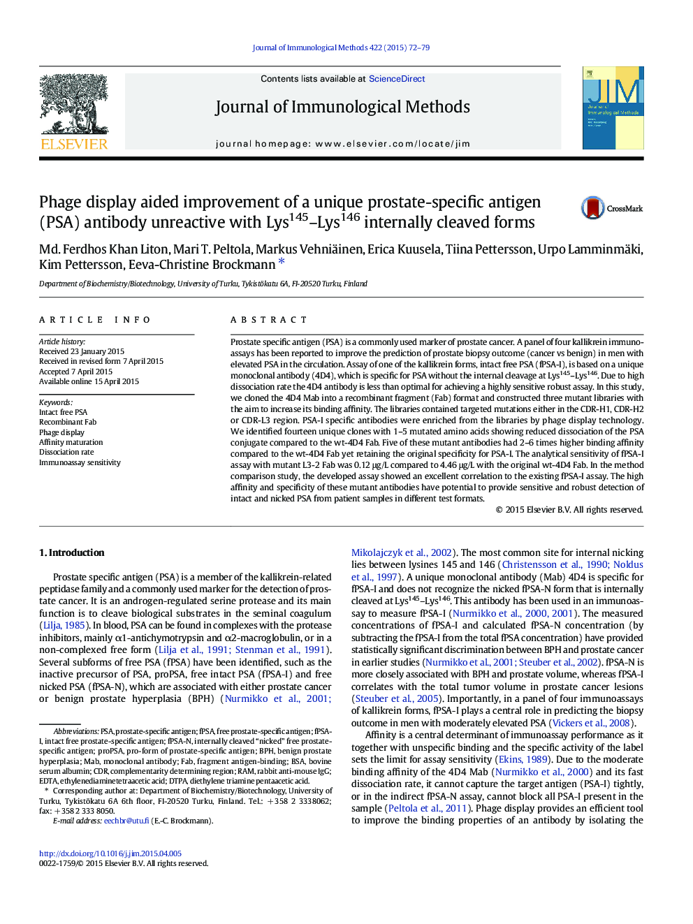 Phage display aided improvement of a unique prostate-specific antigen (PSA) antibody unreactive with Lys145-Lys146 internally cleaved forms