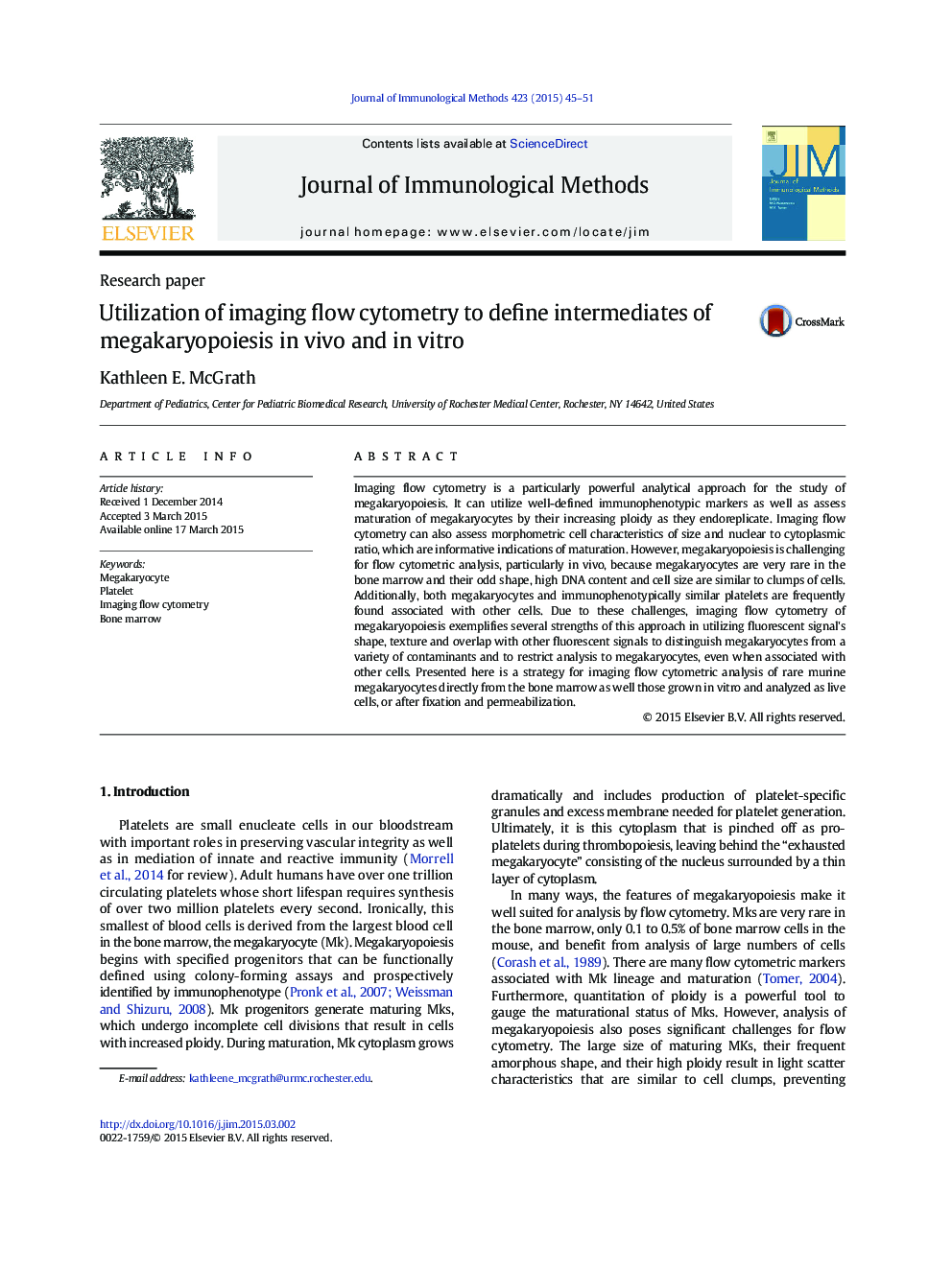 Utilization of imaging flow cytometry to define intermediates of megakaryopoiesis in vivo and in vitro