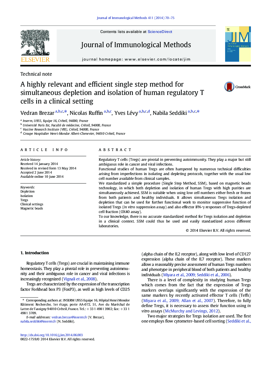 A highly relevant and efficient single step method for simultaneous depletion and isolation of human regulatory T cells in a clinical setting