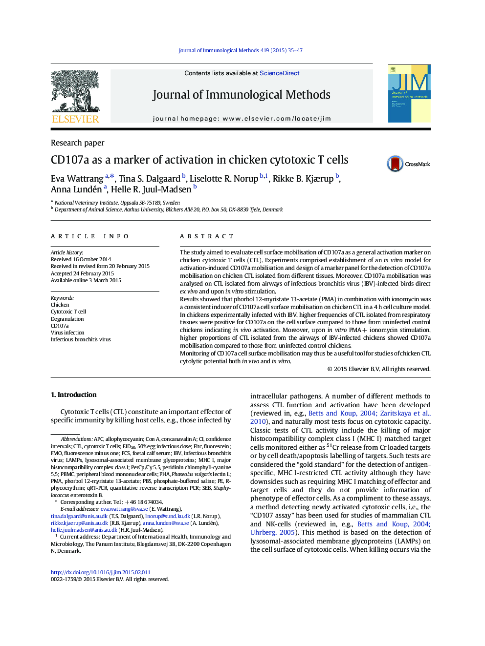 CD107a as a marker of activation in chicken cytotoxic T cells