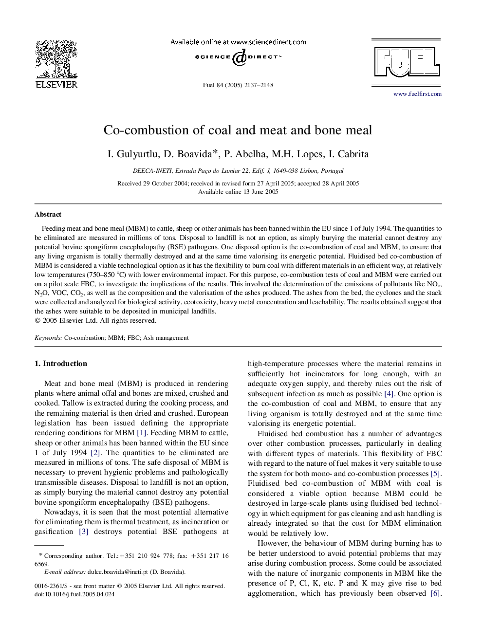 Co-combustion of coal and meat and bone meal