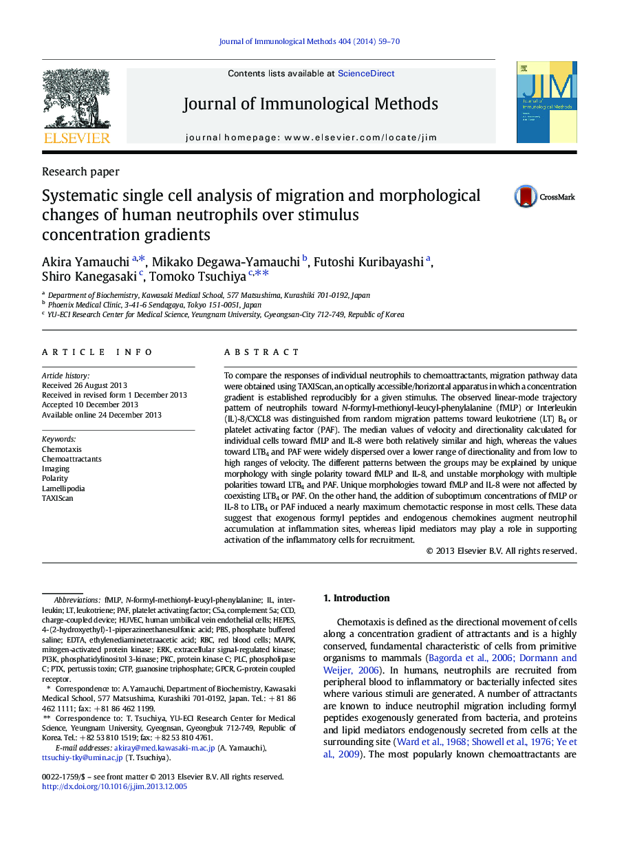 Systematic single cell analysis of migration and morphological changes of human neutrophils over stimulus concentration gradients