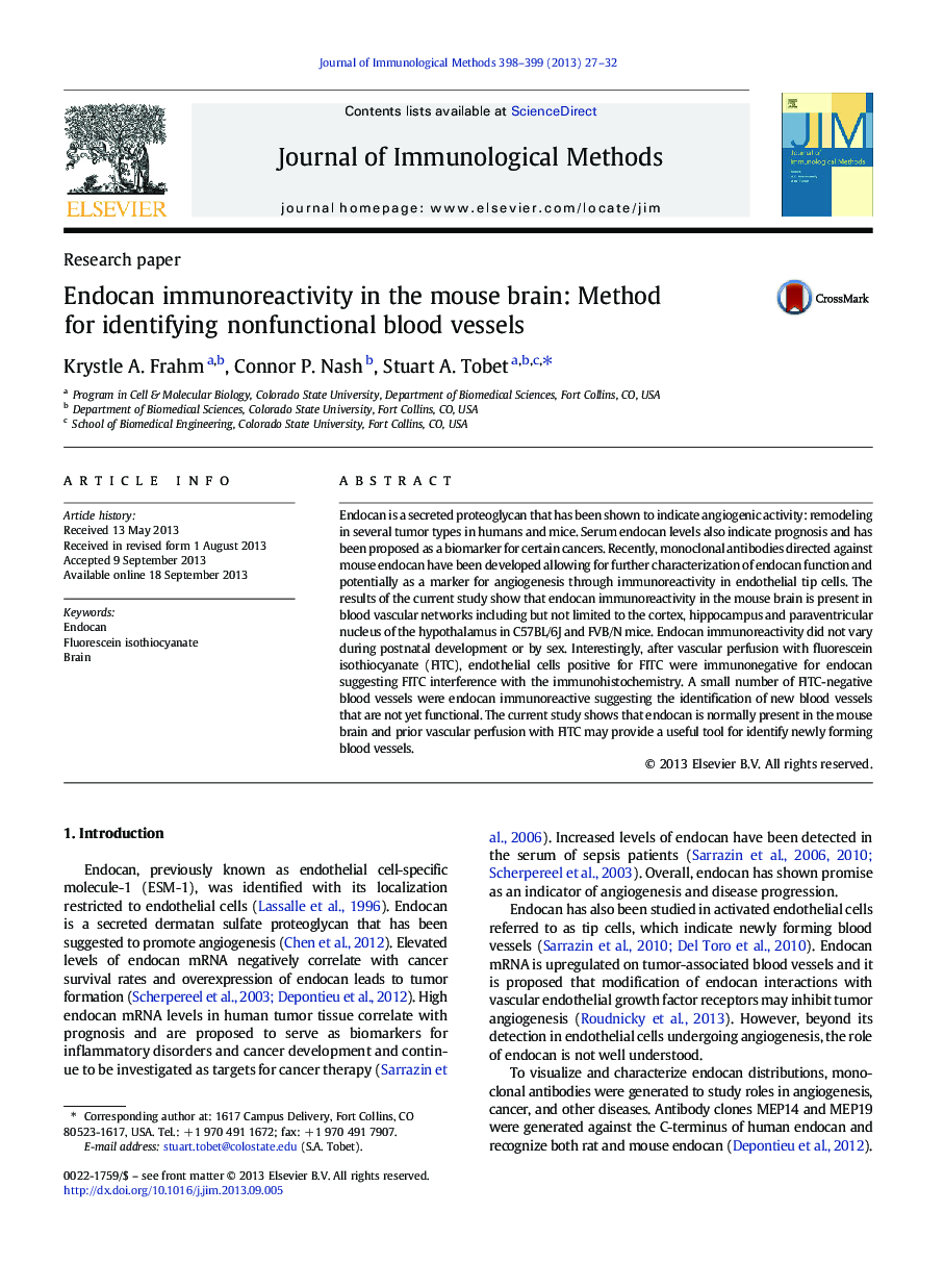 Endocan immunoreactivity in the mouse brain: Method for identifying nonfunctional blood vessels