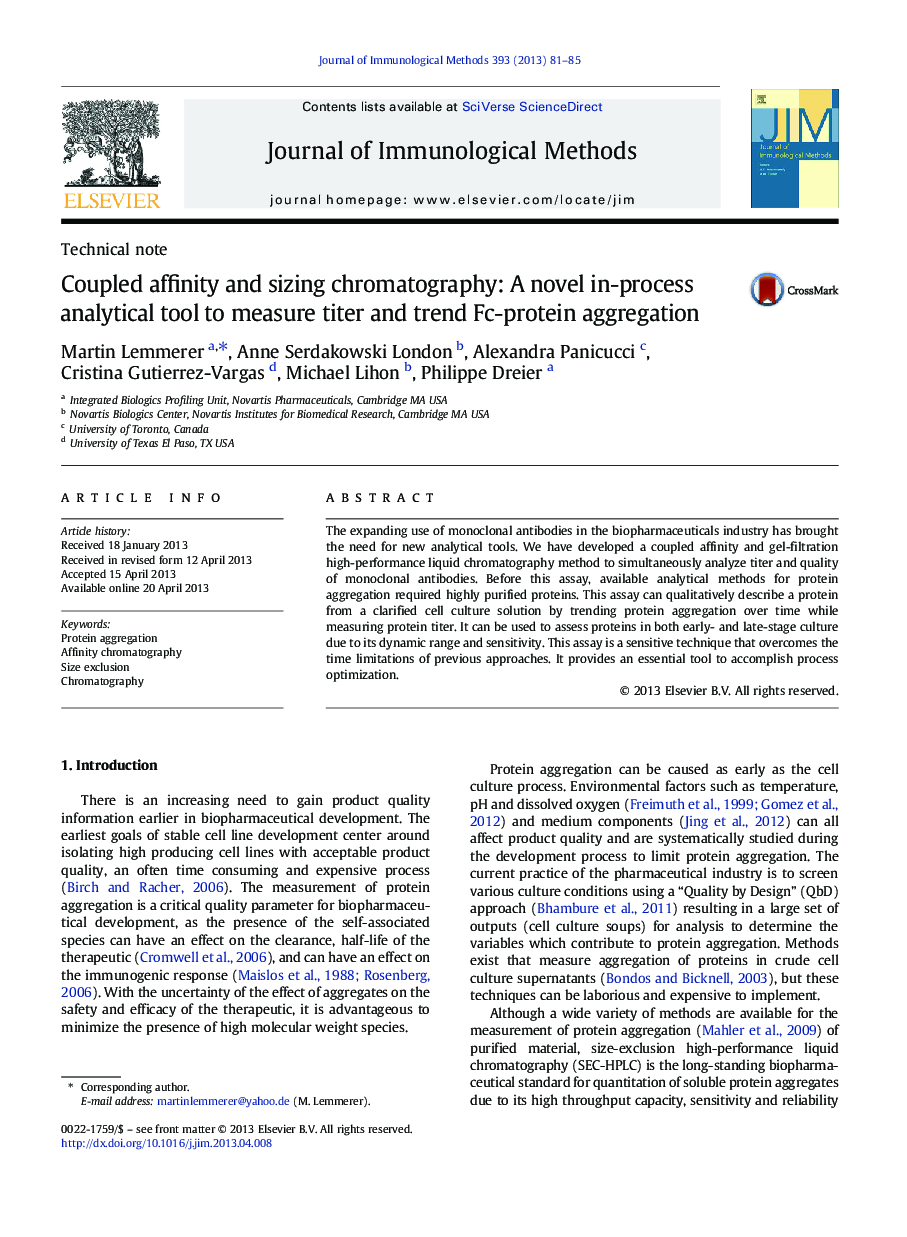 Coupled affinity and sizing chromatography: A novel in-process analytical tool to measure titer and trend Fc-protein aggregation