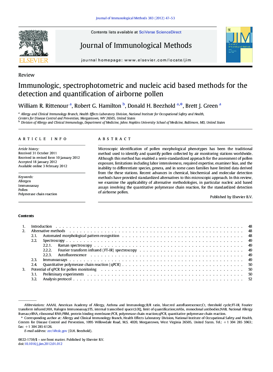 Immunologic, spectrophotometric and nucleic acid based methods for the detection and quantification of airborne pollen