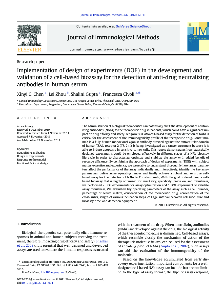 Implementation of design of experiments (DOE) in the development and validation of a cell-based bioassay for the detection of anti-drug neutralizing antibodies in human serum