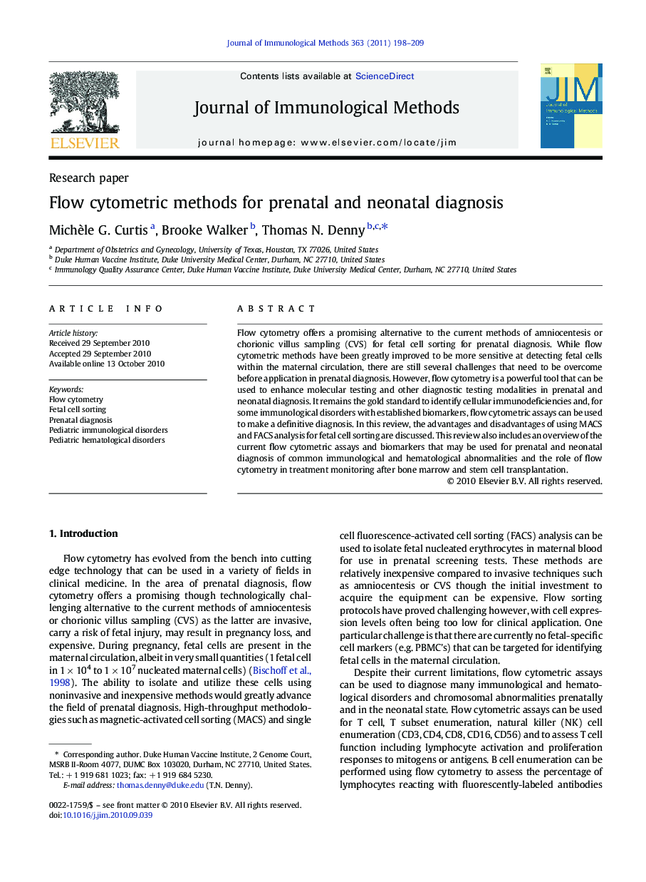 Flow cytometric methods for prenatal and neonatal diagnosis