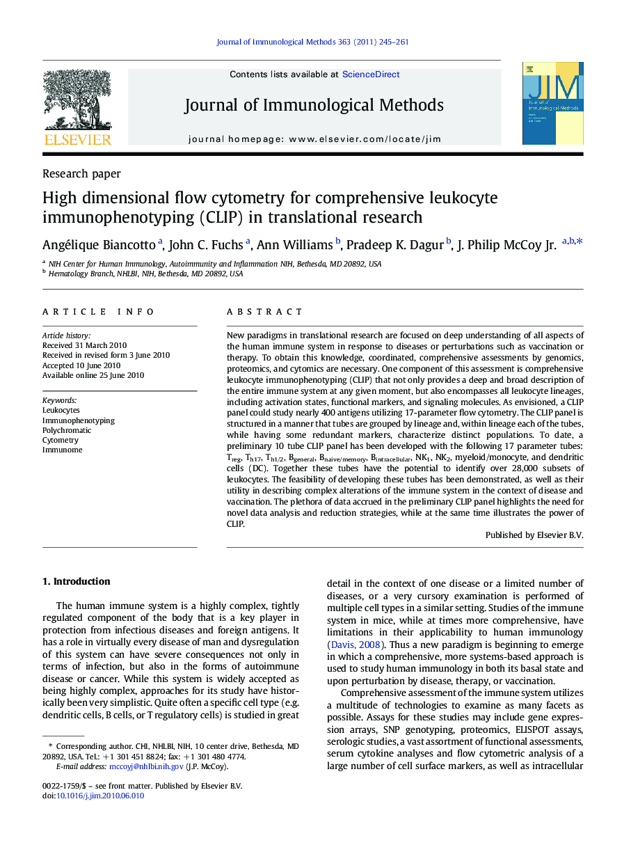 High dimensional flow cytometry for comprehensive leukocyte immunophenotyping (CLIP) in translational research