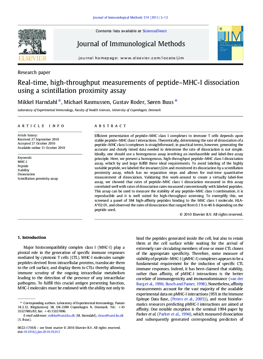 Real-time, high-throughput measurements of peptide–MHC-I dissociation using a scintillation proximity assay