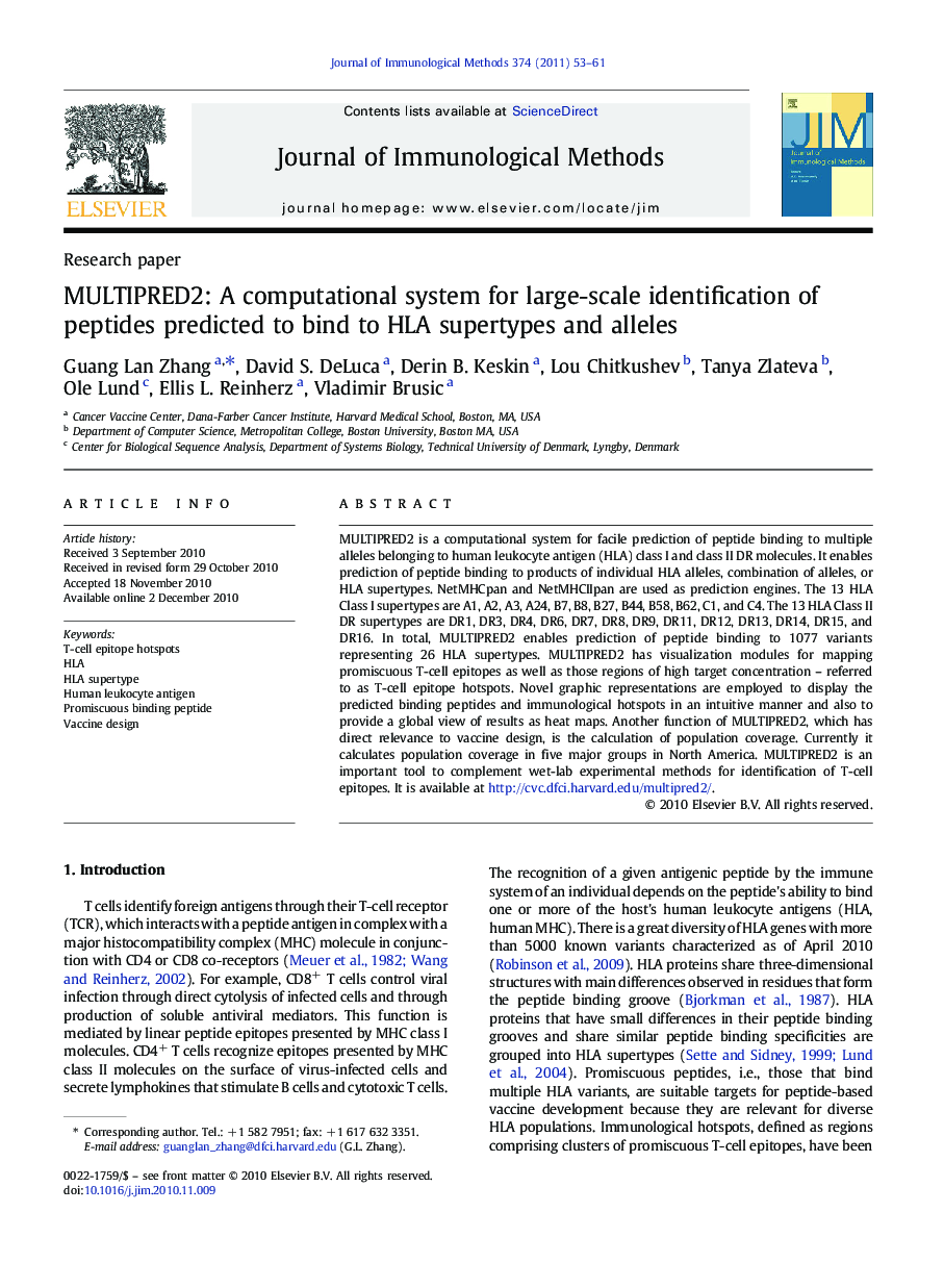 MULTIPRED2: A computational system for large-scale identification of peptides predicted to bind to HLA supertypes and alleles