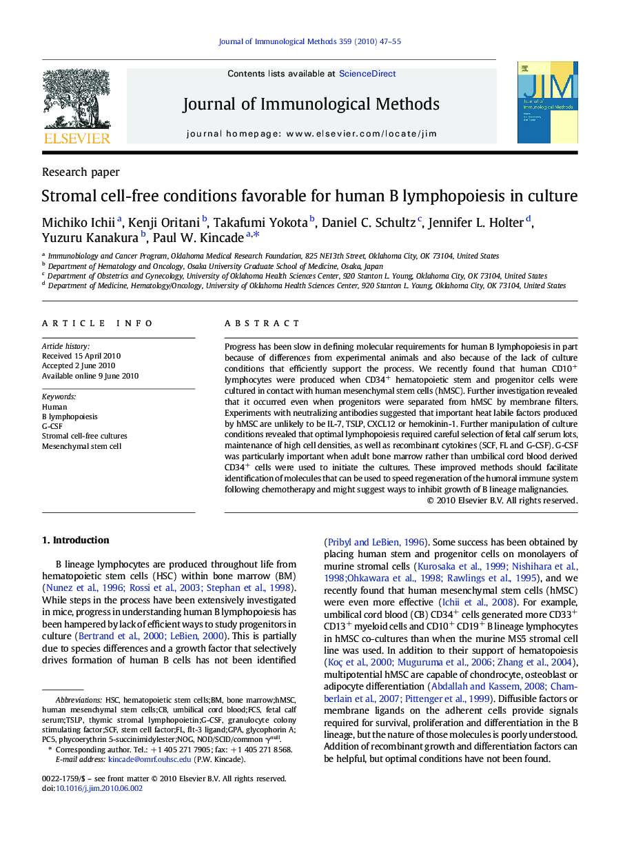 Stromal cell-free conditions favorable for human B lymphopoiesis in culture