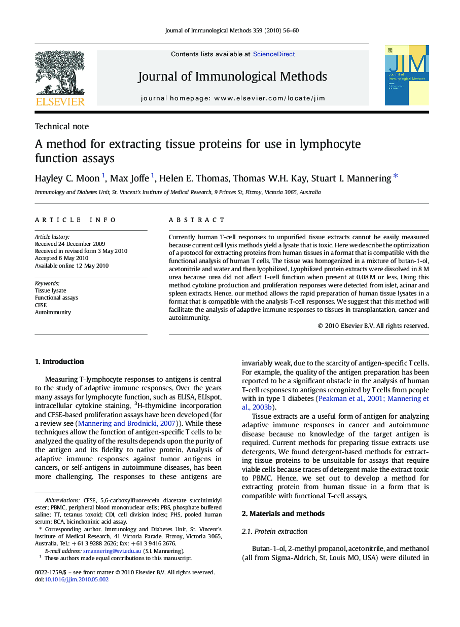 A method for extracting tissue proteins for use in lymphocyte function assays