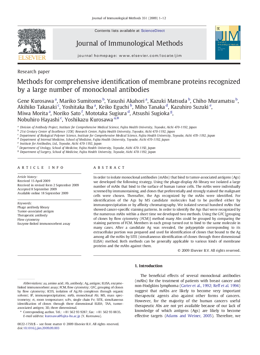 Methods for comprehensive identification of membrane proteins recognized by a large number of monoclonal antibodies