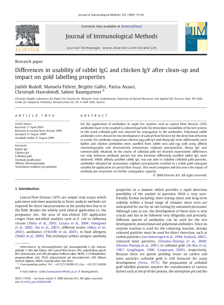 Differences in usability of rabbit IgG and chicken IgY after clean-up and impact on gold labelling properties