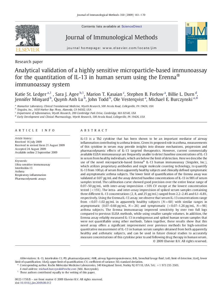 Analytical validation of a highly sensitive microparticle-based immunoassay for the quantitation of IL-13 in human serum using the Erenna® immunoassay system