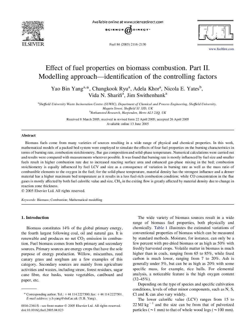 Effect of fuel properties on biomass combustion. Part II. Modelling approach—identification of the controlling factors