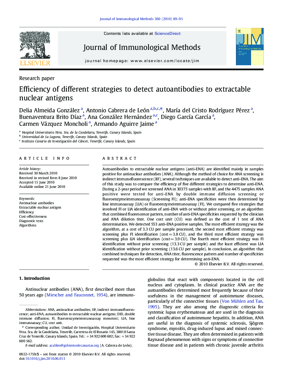 Efficiency of different strategies to detect autoantibodies to extractable nuclear antigens