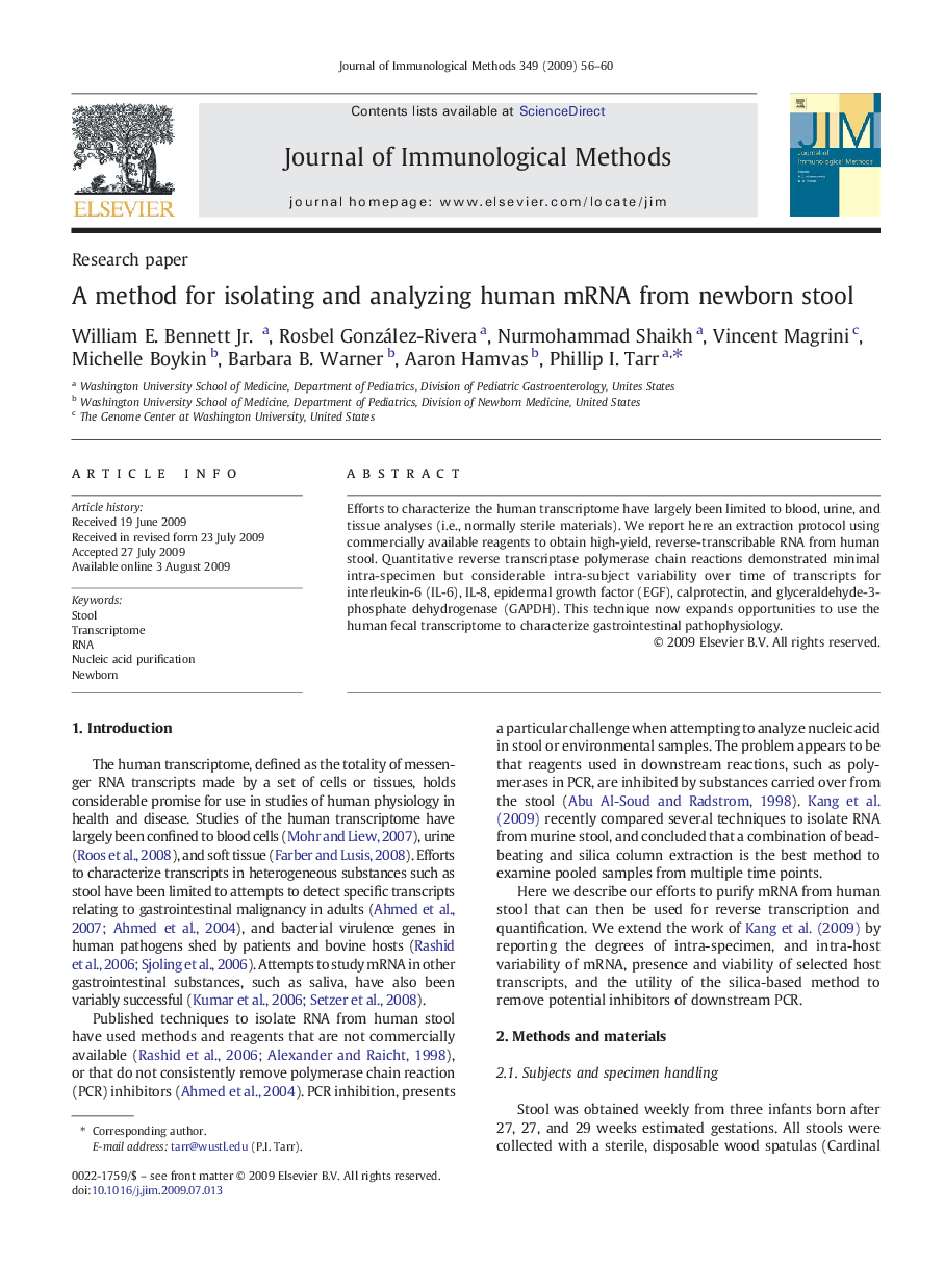 A method for isolating and analyzing human mRNA from newborn stool