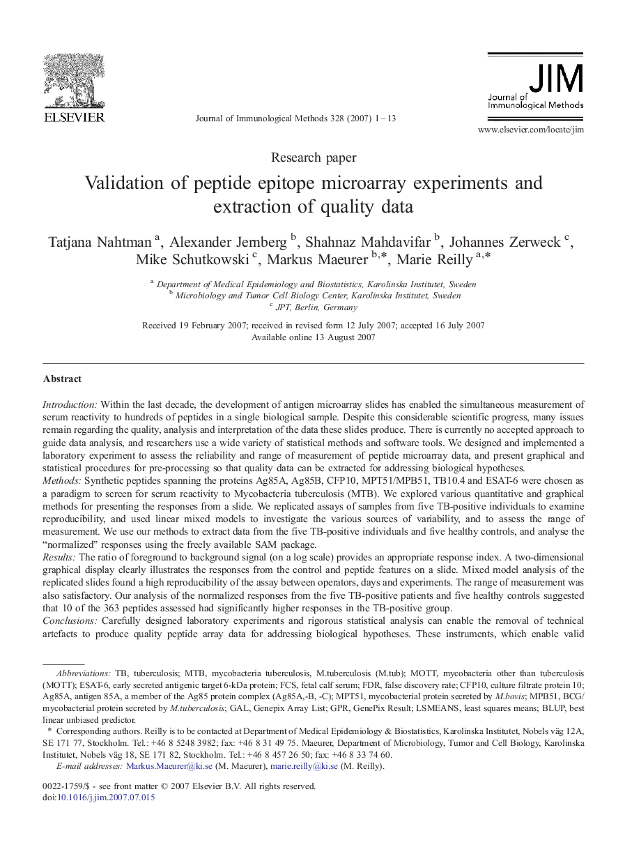 Validation of peptide epitope microarray experiments and extraction of quality data