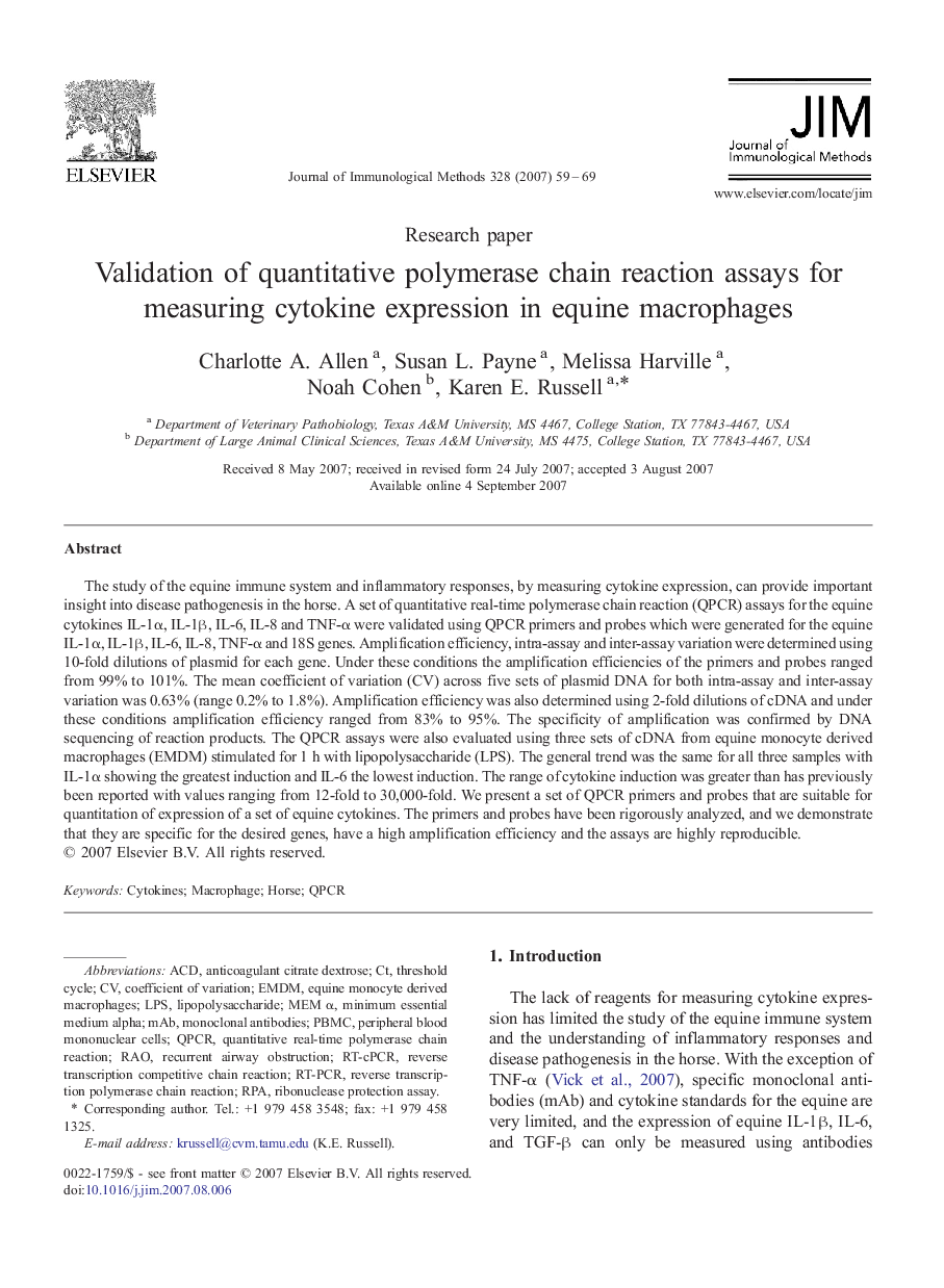 Validation of quantitative polymerase chain reaction assays for measuring cytokine expression in equine macrophages