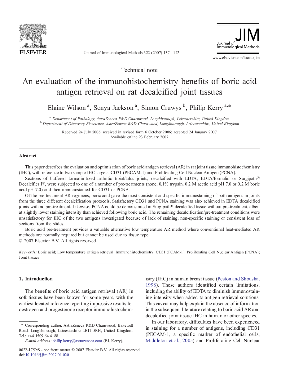 An evaluation of the immunohistochemistry benefits of boric acid antigen retrieval on rat decalcified joint tissues