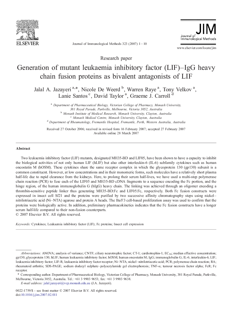 Generation of mutant leukaemia inhibitory factor (LIF)–IgG heavy chain fusion proteins as bivalent antagonists of LIF